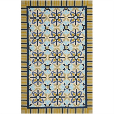 Safavieh 5 x 8 ft. Medium Rectangle- Indoor - Outdoor Four Seasons Tan And Blue Hand Hooked Rug FRS449A-5